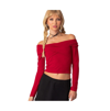 Edikted Off The Shoulder Long Sleeve Crop Top In Red