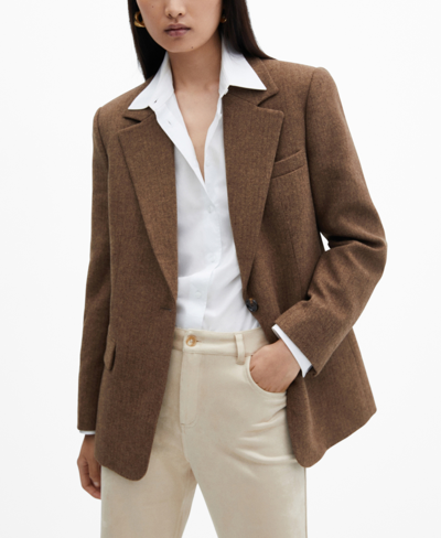 Mango Women's Long Lapel Blazer In Brown