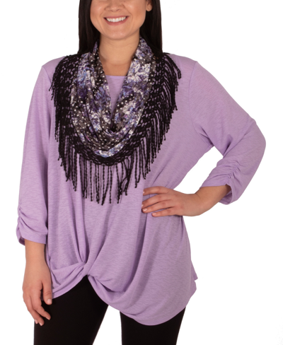 Ny Collection Petite 3/4 Sleeve Top With Scarf In Iris Sugarknitduo