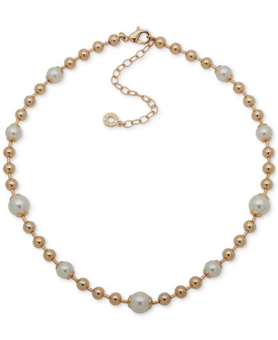Anne Klein Gold-tone & Imitation Pearl Beaded Collar Necklace, 16" + 3" Extender In Crystal