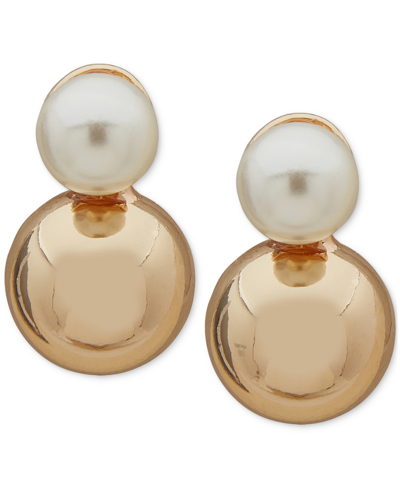 Anne Klein Gold-tone & Imitation Pearl Bead Stud Earrings In Crystal