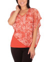 Ny Collection Petite Asymmetrical Poncho Top With Necklace In Coral Dinoduo