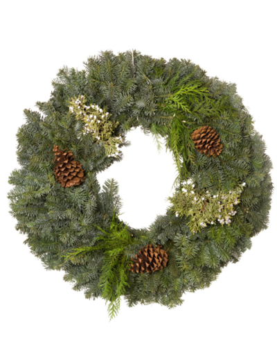 International Christmas Innovation Natural Noble Fir Fresh Holiday Wreath, 22"