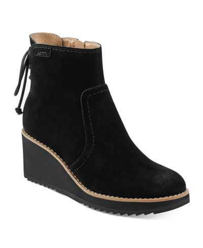 Earth Women's Calia Round Toe Casual Wedge Ankle Booties In Black Suede
