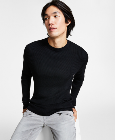Inc International Concepts Men's Ribbed-knit Sweater, Created For Macy's In Deep Black