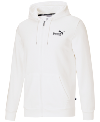Puma Men's Zip-front Long Sleeve Small Logo Fleece Hoodie In White