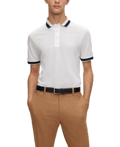 Hugo Boss Boss By  Men's Signature-stripe Collar Polo Shirt In White
