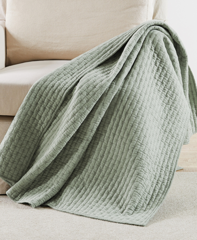 Levtex Cross Stitch Reversible Quilted Throw, 50" X 60" In Green