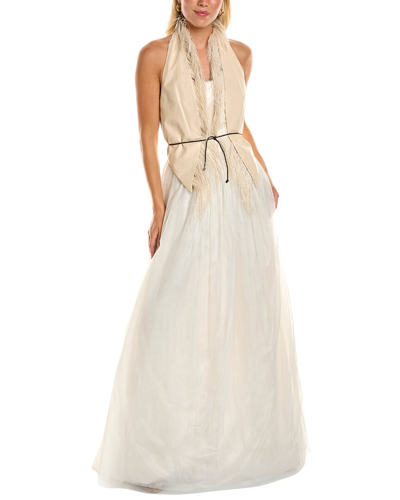 BRUNELLO CUCINELLI BRUNELLO CUCINELLI LEATHER VEST SILK-BLEND GOWN