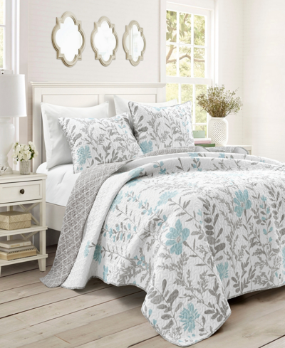 Lush Decor Aprile Floral Reversible 3-pc. Quilt Set, Full/queen In Blue