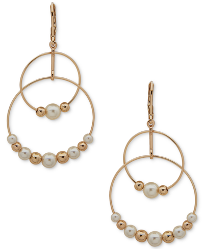 Anne Klein Gold-tone & Imitation Pearl Beaded Ring Orbital Drop Earrings In Crystal