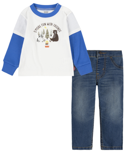 Levi's Baby Boys More Friends Denim Jeans And T-shirt, 2 Piece Set In Sugar Swizzle