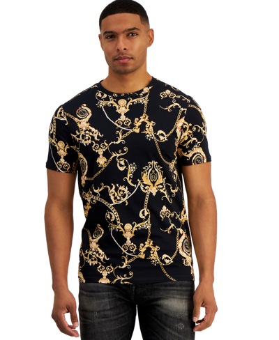Guess Men's Gold Chains Graphic T-shirt In Gold Chain Logo