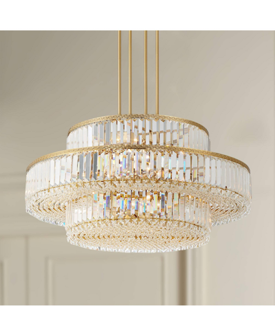 Stiffel Ella 32" Soft Gold And Crystal 16-light Three-tier Pendant In Gold