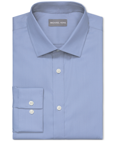 Michael Kors Men's Airsoft Slim Fit Untucked Length Wrinkle Free Stretch Dress Shirt In Blue