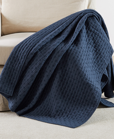 Levtex Cross Stitch Reversible Quilted Throw, 50" X 60" In Navy