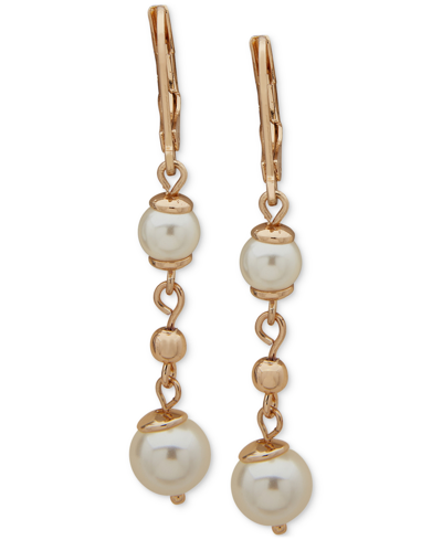 Anne Klein Gold-tone & Imitation Pearl Beaded Linear Drop Earrings In Crystal