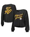 Majestic Threads T.j. Watt Black Pittsburgh Steelers Name & Number Off-shoulder Script Cropped Long In Black