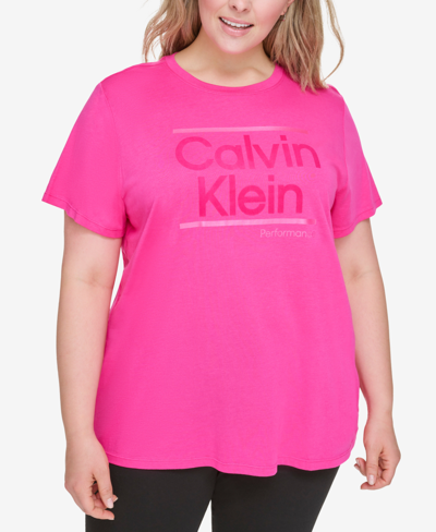 Calvin Klein Performance Plus Size Short-sleeve Logo Tee In Electric Pink