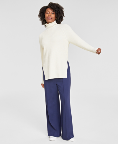 On 34th Women's Turtleneck Waffle-knit Tunic Sweater, Created For Macy's In Alabaster