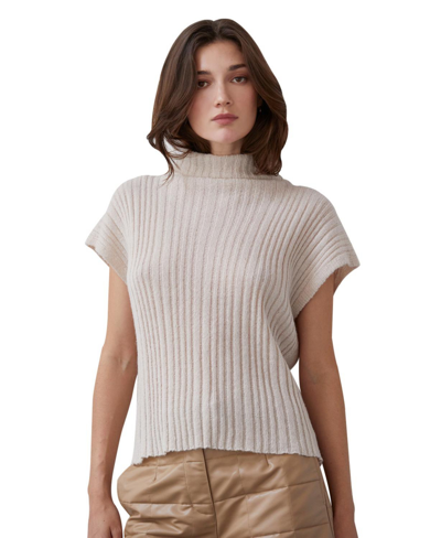 Crescent Women's Jay Mock Neck Ribbed Sweater Top In Brown