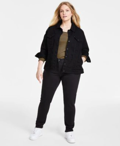 Levi's Levis Plus Size Trucker Jacket Ribbed Top 311 Skinny Jeans In Bloom Black