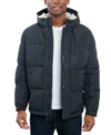 Lucky Brand Davis Water Resistant Faux Shearling Lined Hood Puffer Jacket In Black