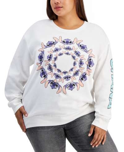 Disney Trendy Plus Size Neon Stitch Circle Graphic Sweatshirt In Egret