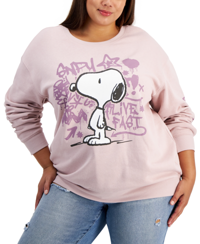 Love Tribe Trendy Plus Size Snoopy Graffiti Graphic Sweatshirt In Violet Ice