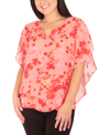 Ny Collection Petite Asymmetrical Poncho Top With Necklace In Coral Miniblossom