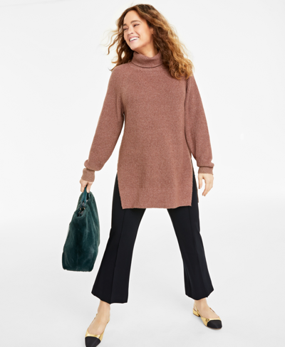 On 34th Plus Size Turtleneck Waffle-knit Tunic Sweater, Created For Macy's In Myristica