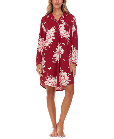 Flora By Flora Nikrooz Women's Deborah Floral-print Knit Sleepshirt In Red