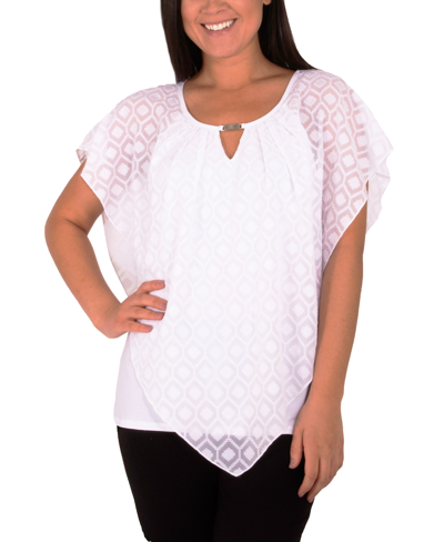 Ny Collection Petite Clip Dot Poncho Top In White