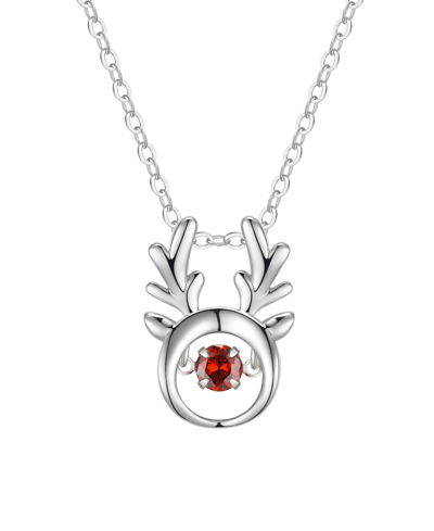 Macy's Red Cubic Zirconia Reindeer Pendant Necklace In Silver