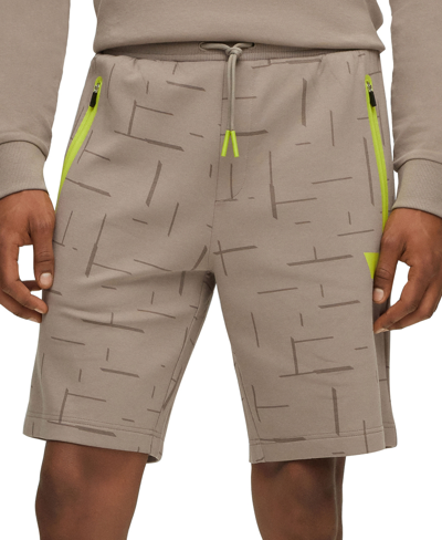 Hugo Boss Boss By  Men's Logo Stripe Drawstring Shorts In Tan,light Green