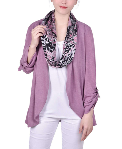 Ny Collection Petite Knit 3-fer With Detachable Scarf Top In Lilac Dippindotrio