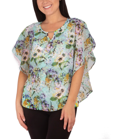 Ny Collection Petite Poncho Top With Keyhole Neckline In Aqua Stembloom