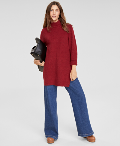On 34th Women's Turtleneck Waffle-knit Tunic Sweater, Created For Macy's In Bright Rhubarb
