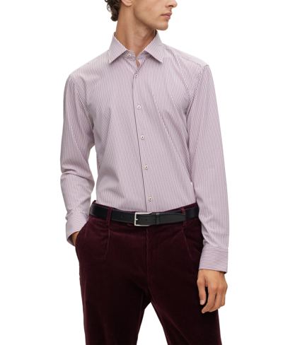 Hugo Boss Boss By  Men's Kent Collar Regular-fit Shirt In Dark Red Stripe Pattern