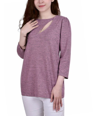 Ny Collection Petite Space Dyed Studded Top In Mauve