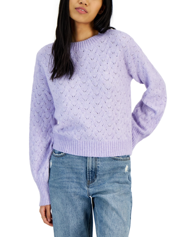 Sugar Moon Juniors' Nyc Alliance Pointelle Lurex Sweater In Lavender