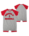 Outerstuff Infant Boys And Girls Heather Gray Los Angeles Angels Extra Base Hit Raglan Full-snap Romper In Heather Gray