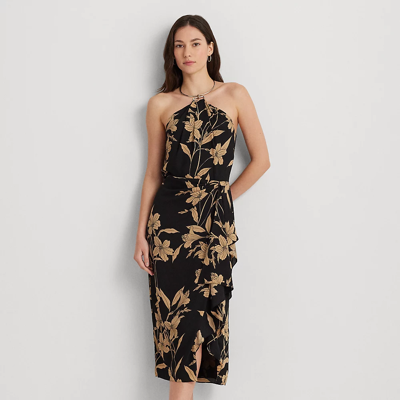 Ralph Lauren Women's Floral Georgette Halter Dress In Black/tan | ModeSens