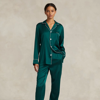 Ralph Lauren Stretch Silk Long-sleeve Pajama Set In Green