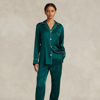 Polo Ralph Lauren Stretch Silk Long-sleeve Pajama Set In Green
