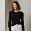Ralph Lauren Cable-knit Silk Crewneck Sweater In Black