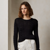 Polo Ralph Lauren Cable-knit Silk Crewneck Sweater In Black