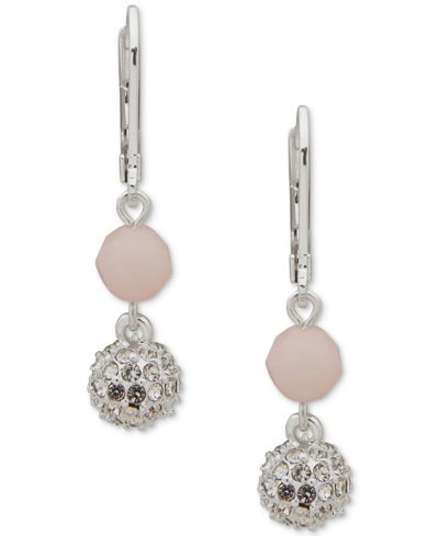 Anne Klein Silver-tone Stone Bead & Pave Fireball Drop Earrings In Pink