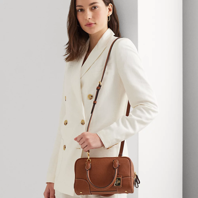 Lauren Ralph Lauren Pebbled Leather Small Emerie Satchel In Lauren Tan