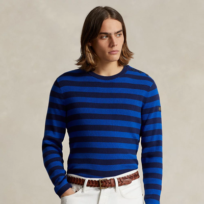 Ralph Lauren Striped Rib-knit Cotton-cashmere Sweater In Royal Combo